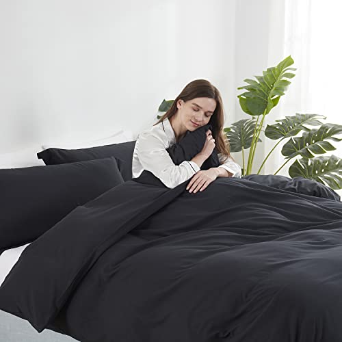 Image of Hearth & Harbor Black Duvet Cover Cal King Size, 3 Piece Bedding Set | Soft Double Brushed Bedding Set, Button Closure, 1 Duvet Cover 104x98 Inches, 2 Pillow Shams
