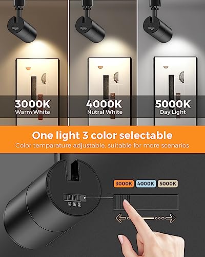 Image of VANoopee 3-Color Zoomable 10W LED Track Lighting Heads H Type Track Light Heads Dimmable Bright Ceiling Spotlight Fixtures Accent Art, 3000K 4000K 5000K Adjustable, CRI90+ 15-60 1000lm Black 6 Pack