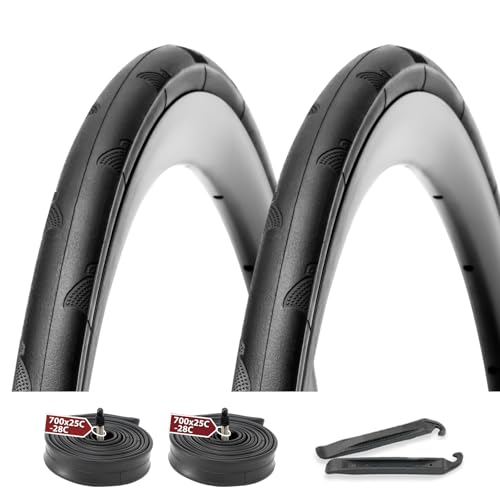 MOHEGIA 700C Bike Tires & Tubes Set - 2 Pack 700x25C Foldable Road Bike Tires 60 TPI with 700C Presta Valve Bicycle Inner Tubes, for Racing, Touring, Commuting, Hybrid Bikes