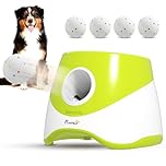 PawHut Automatic Dog Ball Launcher with 5 ETPU Balls, Dog Ball Thrower with 3 Distance Settings (20/33/46 ft), Indoor Outdoor Interactive Toy for Small Medium Breeds, Green