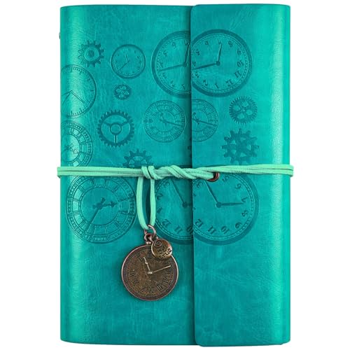 Asten Leather Writing Journal, Refillable Notebook with Lined Pages Vintage Travelers Notebook, Gift for Men and Women 7.3 x 5.1inch(A6, Blue
