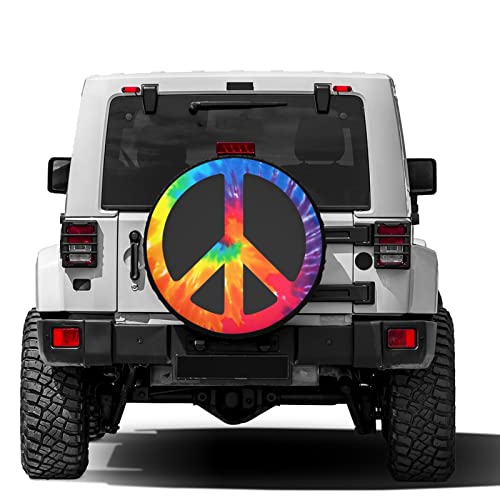 Image of Chic Tie Dye Peace Sign Spare Tire Cover Dust-Proof Wheel Tire Cover Fit Trailer, RV, SUV and Many Vehicle 17 Inch