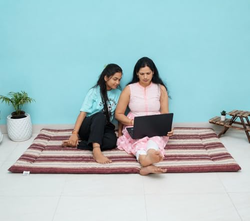 Image of NEXTGO Cotton Filled Mattress Multi Purpose Foldable Mattress with Carry Bag|Portable & Gadda|Suitable for Outdoor Travel Camping,Yoga,Meditaion Mat (Maroon White Lining,Queen: 60x78 Inch Or 5x6.5)