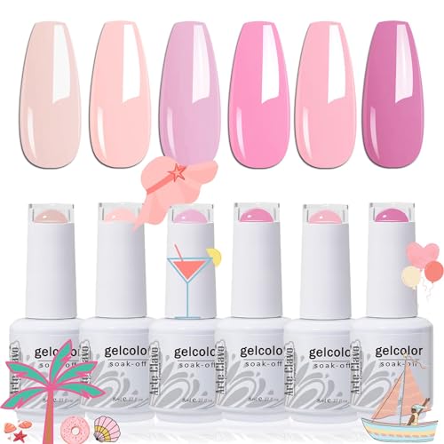 Set de esmaltes en gel 6 colores rosa coral 8ml