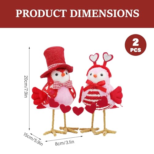 Oiseaux de Saint-Valentin en peluche et décorations de table romantiques pour étagère - 2pcs