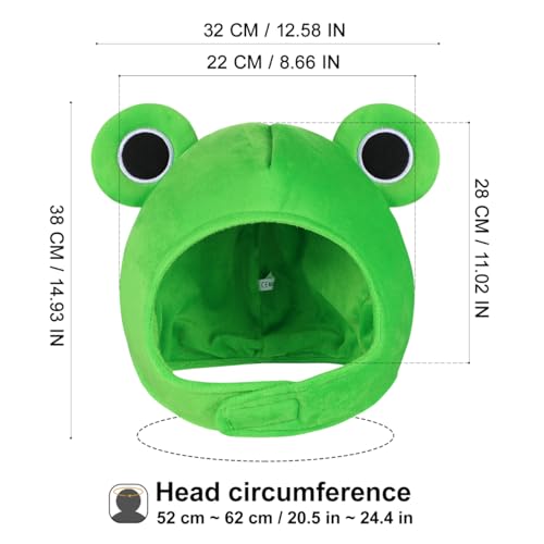 Amosfun Cute Frog Hat Adult, Funny Plush Animal Hat with Big Eyes for Adult, Teens, Kids Party Dress up Holiday Cosplay Costume (Green)