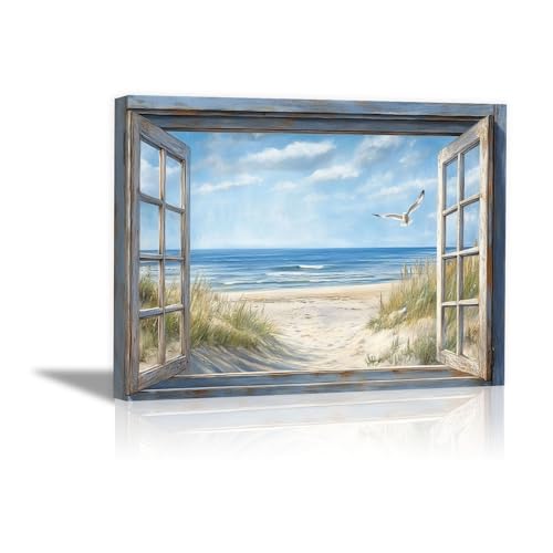 Lienzo pintura de ventanas de playa con marco para iluminar pasillos oscuros 1