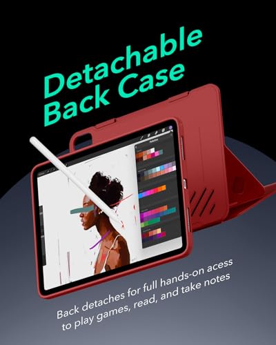 Image of ESR for iPad Air 11 Inch Case M4 /M3 /M2 (2026 /2025 /2024), iPad Air 5th /4th Gen Case (2022 /2020) 10.9 Inch, Removable Magnetic Cover, Adjustable Portrait /Landscape Stand, 9 Standing Angles, Red