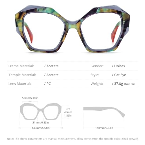 Image of HEPIDEM Multicolor Acetate Glasses Frame Women,Oversize Round Optical Eyeglasses 9345