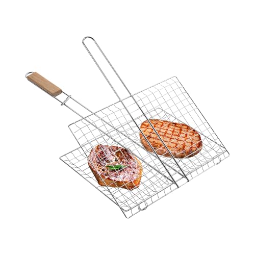 Natudeco BBQ Basket, Multipurpose Grill Basket with Handle for Meat, Fish, Shrimp, Vegetables