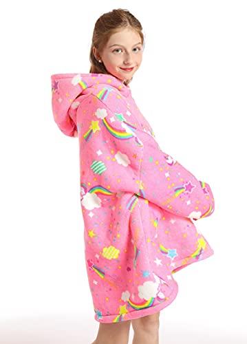 Oversized Blanket Sweatshirt For Kids, Super Soft Fluffy Sherpa Fleece Hoodie Sweatshirt With Two Big Pockets One Size Wearable Snuggle Blankets Fits All For Boys Girls (7-14 Years) #TOP2