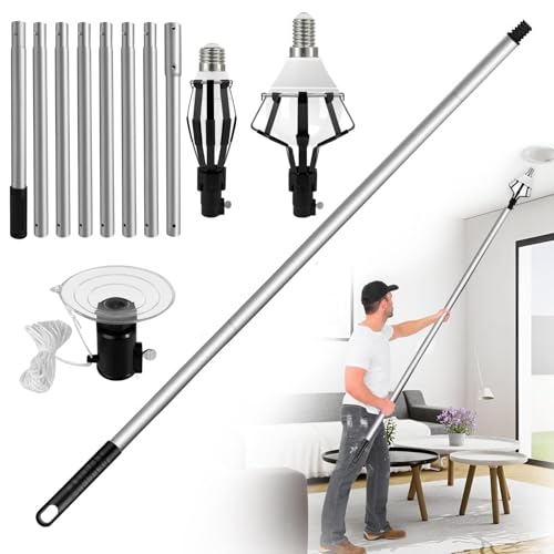 Phaniteces 13FT Light Bulb Changer for High Ceilings - Light Bulb Changer with Baskets and Suction Cup Bulb Removal Tool for High, Light Bulb Removal Tool with Pole (Black)