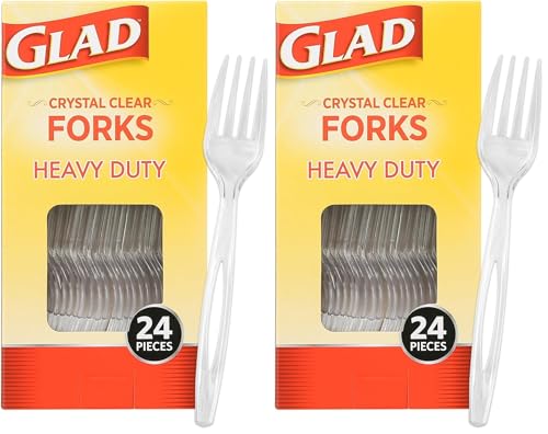 Glad Crystal Clear Heavy Duty Forks, 24 Count - Clear, Strong Disposable Plastic Forks for Everyday Use