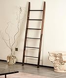 Blanket Ladder for the Living Room 6-Tier, Wooden Decorative Quilt Holder for Bed room, Wall-Leaning Towel Rack for Bathroom，Rustic Farmhouse Ladders for Display. (Dark Brown)