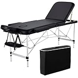 Abician Table de Massage Pliante en 3 Sections Lit Cosmétique en Similicuir avec Cadre en Alliage d’Aluminium Réglable à 8 Hauteurs Lit de Massage avec Housse de Transport 213 × 82 cm
