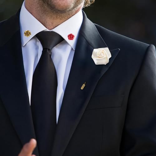 Image of 20 Pack Elegant Rose Flower Men's Lapel Pins Cute Funny Flower Brooch Pins Fun Button Lapel Pins for Men Women Backpacks Jacket Hat Badges Jeans Decor Gold Red