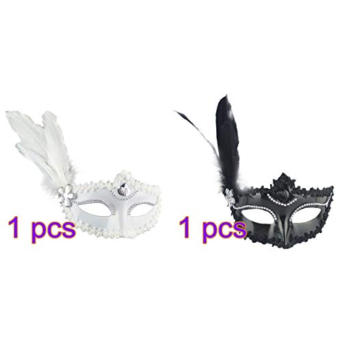 Amosfun Máscara facial feminina de Halloween, fantasia de Halloween, festa de máscaras, penas, másca
