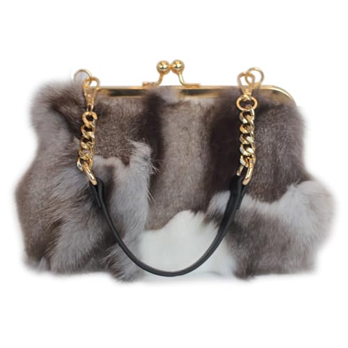Image of Luxurious Fashion Natural Fox Fur with Hair Handbag for Women and Ladies