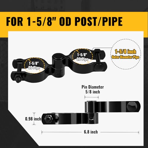Image of VIVIDA 1-5 /8 inch Chain Link Gate Hinge Kit, Black Fence Pipe Gate Hinge, 2 Set