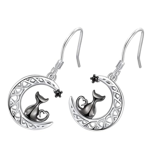 Boucles d'oreilles chat noir alliage argenté légères pour lobes sensibles