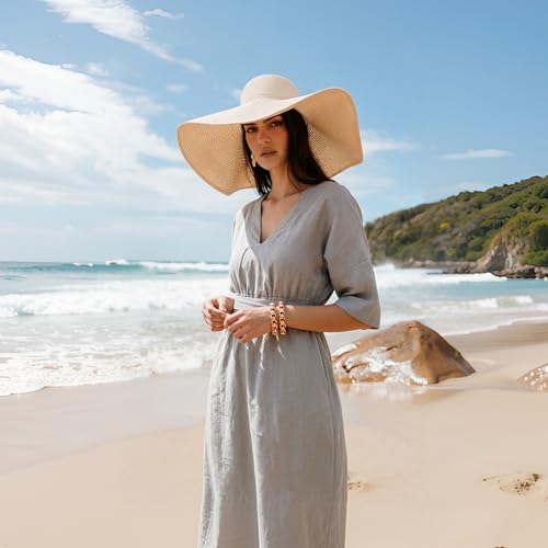 Image of Simple&Opulence Women's Summer Dresses 100% Linen Beach Sundress Nightgown Long Casual Lounge Sleep Dress with Pockets