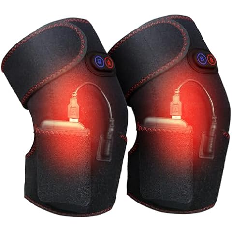 JINGOU 2 PCS Heated Knee Massager 5V 5000mAh Rechargeable Battery Knee Wraps Electric Heated Knee Braces 3 Adjustable Temperature Vibration Massage Knee Warps for Pain Relief Arthritis Cover