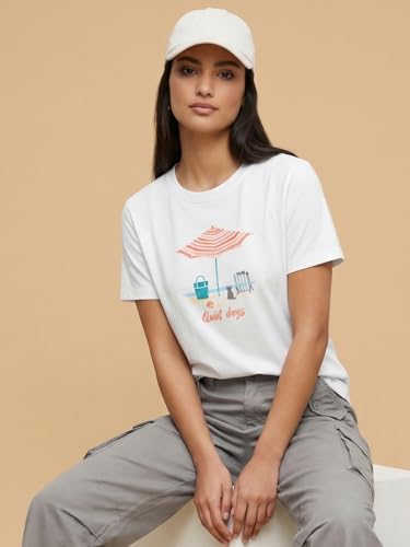 Image of NOBERO 100% Cotton T-Shirts for Women Stylish | Regular Fit | Graphic Printed T Shirts for Women 180 GSM Combed Cotton | Crew Neck Half Sleeve