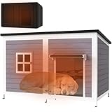 HomeSheek Outdoor Dog House with Insulated Liner, 59" Extra Large Breed Dog Kennel, Keep Warm in Winter Outside, Heated Anti-Chewing Metal Frame Design for Small Medium Large Dogs(Grey)