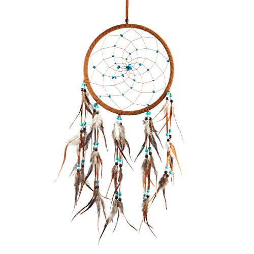 Pink Pineapple Atrapa sueños Grande Bohemio: Arte de Pared de Dreamcatcher Colgante Ético con Plumas y Turquesa Cuentas, de Color Marrón con Diseño de Ganchillo Tradicional - 22cm x 60cm