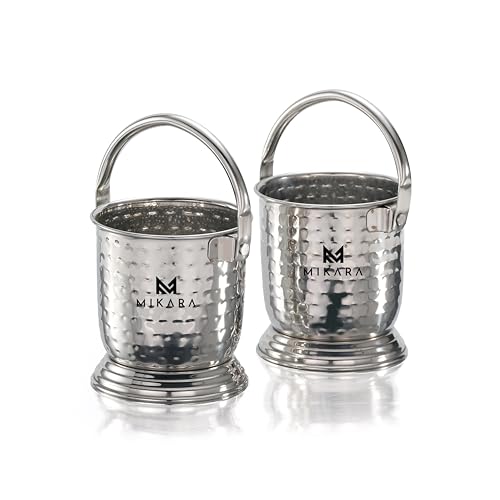 Image of MIKARA Dal Serving Bucket Stainless Steel Bucket for Serving Dal (500ml (Set of 2 Hammer Design))
