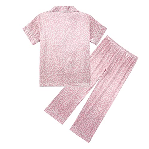 Girl Kid Summer Silk 𝐏ajamas Set Short Sleeve Button Down Shirts Tops Pants Satin 𝐏js Loung𝐞wear Trendy Preppy Outfits4