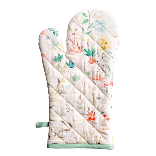 Maison d'Hermine Oven Gloves 100% Cotton Oven Mitt 7" x 13" with Loop Heat Resistant, BBQ, Cooking Gloves, Baking, Grilling, Kitchen, Handling Hot Pans Spring/Summer (Pack of 1, Colmar)