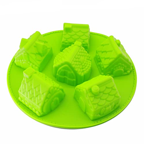 X-Haibei 3D Big Houses Cake Soap Christmas Gift Gingerbread Houses Silicone Mold 4Oz Per Cell, Dia. 2.5Inch #TOP5