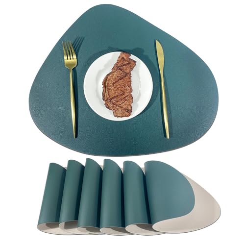 YJWZ Manteles Individuales Redondos de Cuero Sintético Lavables y Posavasos : Juego de 2 Salvamanteles Individuales, Mantel Individual de Doble Cara, Resistentes al Calor Antideslizante