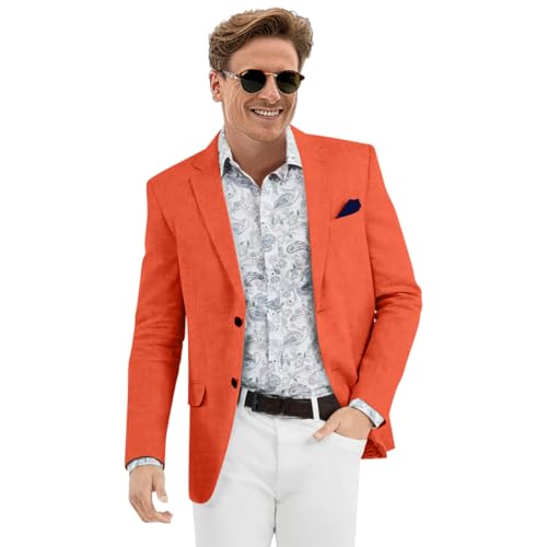 Men's Casual Linen Blazer Slim Fit Sport Coat Two Buttons Lightweight Business Suit Jacket