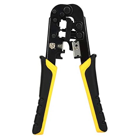 Uvital Dual-Modular Network Cable Cutting Stripping Crimper, Cat 5 Stripper Crimping Tool RJ45 RJ12 RJ11 8P/6P Connectors Hand Tools for Cuts, Strips, and Crimps 2 Type of Plugs in 1 Cover