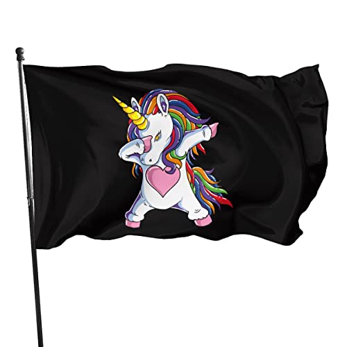NIBABAEU 90 x 150 cm, dekorative Hausflagge, Hof-Banner, lustig, niedlich, Einhorn-Flagge, Druck, Gartenflagge, hängende Flagge, Dekoration, Dabbing Cute Unicorn 1
