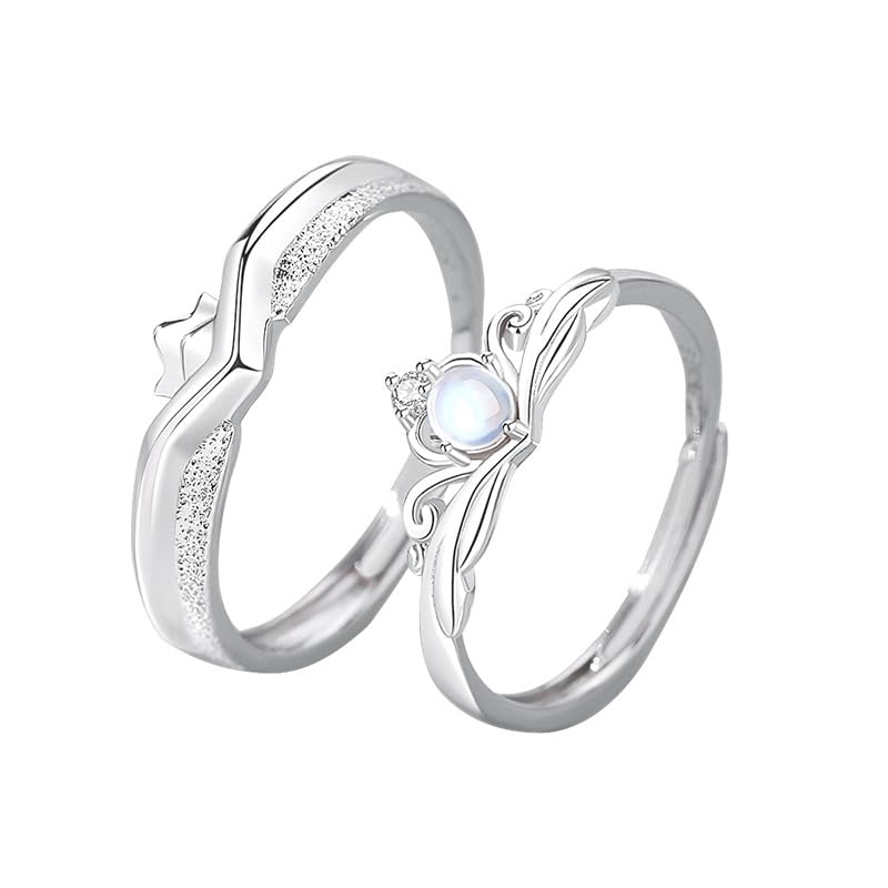 Anillo 2 Pcs 925 Silver Pare Ring Conting Ring Abertura Ajustable