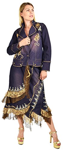 Dare2BStylish Women 2 Piece Denim Rhinestone Embellished Skirt Set