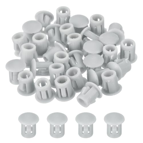 Image of MECCANIXITY 64PCS 5mm(3 /16 inch) Light Gray Plastic Hole Plugs, Flush Type Panel Hole Plugs Insert End Caps for Locking Hole Tubes Furniture Cabinet