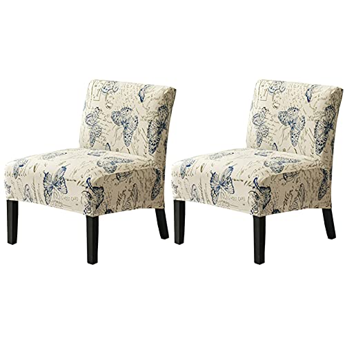 JHLD Stretch Armless Chair Slipcovers, Accent Chair Covers Printed Furniture Protector Covers Soft Spandex Armless Accent Chair Slipcovers Machine Washable for Living Room-D-Set of 2