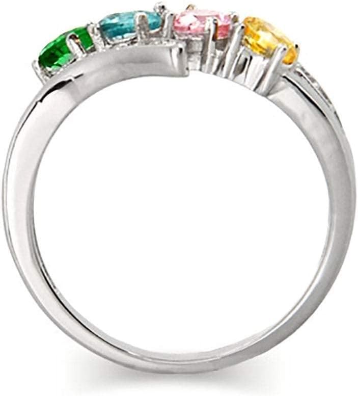 EVE'S ADDICTION Women's Sterling Silver Custom 4 Stone CZ Bypass Simulated Birthstone Mother's Ring, sizes 8 - Personalized Birthstone Jewelry for Mom - Gifts for Mom