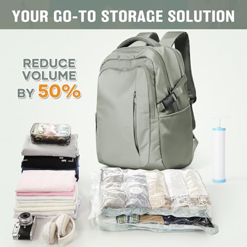 Travel Backpack with 2 Pack Vacuum Bags and Hand Pump, Personal item Backpacks Vacuum Storage Bags for Women Men, Travel Essentials Space Saving Compression Bag for Backpack,Luggage,Suitcase, Green2