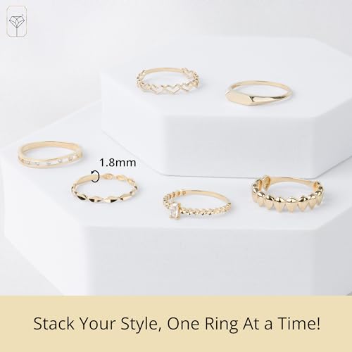 Thin Solid 14K Gold Ring with Diamond Cut | Comfortable and Stackable 14k Gold Band Rings for Women | Hypoallergenic 14K Solid Gold Ring in Sizes 6 to 8 by MAX + STONE3