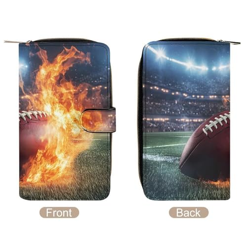 Football Fire Women's Long Wallets Leather Card Holder Purse Zippered Buckle Clutch Handbag3