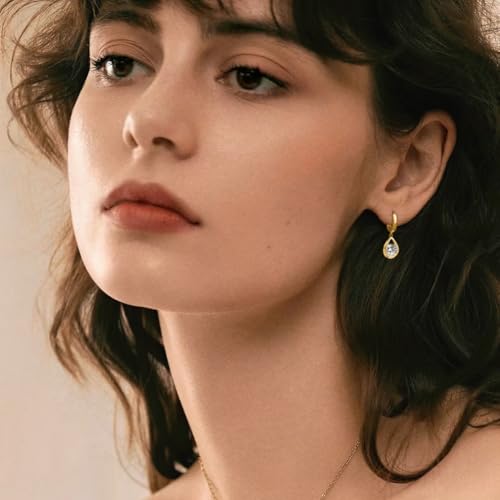 SLUYNZ Sterling Silver CZ Hoop Earrings Drop for Women Teens Sparkly Teardrop Huggie Earrings Simulated Diamond Earrings2