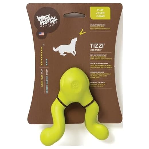 West Paw Zogoflex Tizzi Interactive Treat Dispensing Dog Fetch Play Toy, 100% Guaranteed Tough, It Floats!, Made in USA, 4.5-Inch Small, Granny Smith