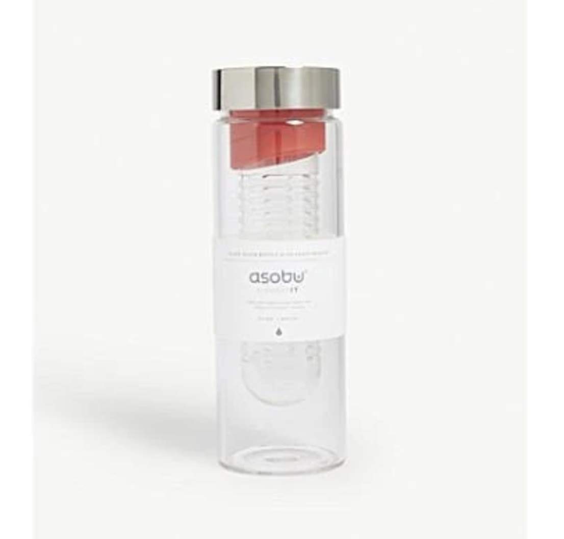 Asobu Flavor It 20 Ounce Glass Water Bottle With Fruit Infuser, Red Silver