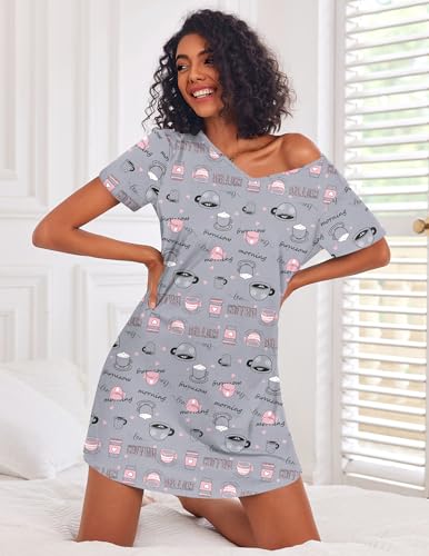 Ekouaer Cotton Nightgowns for Women 3 Pack Sleepshirts Short Sleeve Night Shirt Tshirt Night Gown Print Sleepwear Dress3