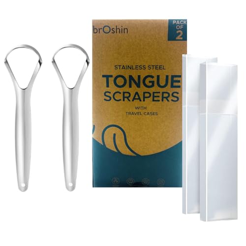 broshin Pack de 2 Raspadores de Lengua Limpiadores de Lengua Bucales Acero Inoxidable Limpia Lenguas Antibacteria Reducen el Mal Aliento con Estuches de Viaje Incluidos